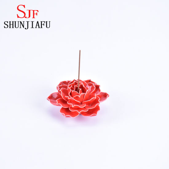 Quemador de incienso tipo flor de cerámica hecho a mano para palos