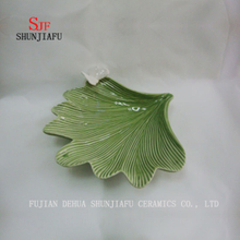 Plato HQ de cerámica de hoja verde Vajilla de inmersión Plato de vajilla