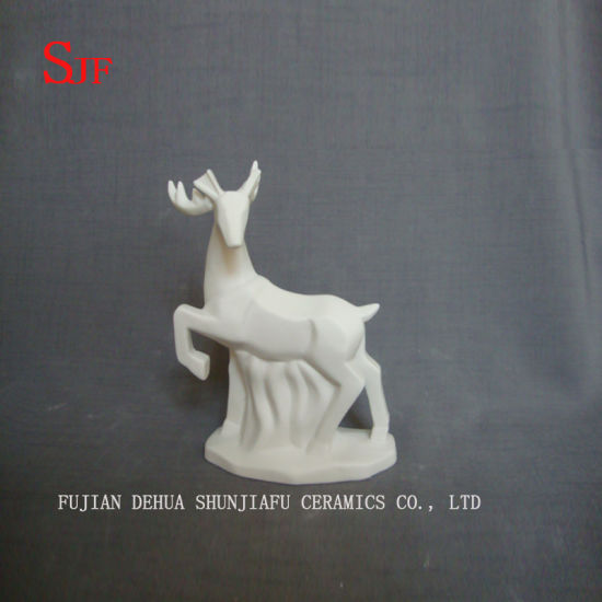 Decoración de cerámica blanca Estatuilla de animales Pequeños ciervos de Milu Esculturas de porcelana Renos Artesanías Navidad