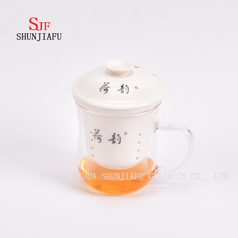 Taza de t&eacute; de flores de oficina y hogar, combinaci&oacute;n de taza de cer&aacute;mica y vidrio, t&eacute;, caf&eacute;, t&eacute; de flores