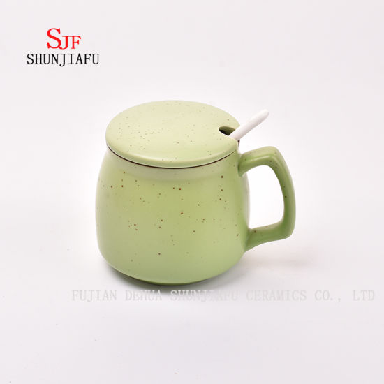 Taza creativa de cerámica con tapa. Desayuno Coffee Cup