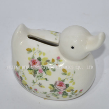 Pato pequeño de cerámica con calcomanías de flores Hucha