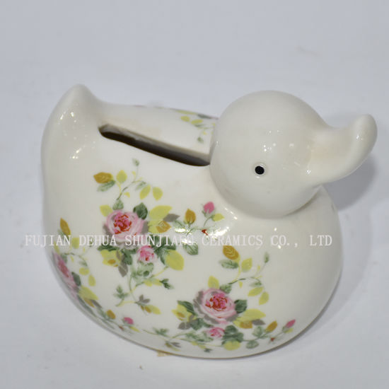 Pato pequeño de cerámica con calcomanías de flores Hucha