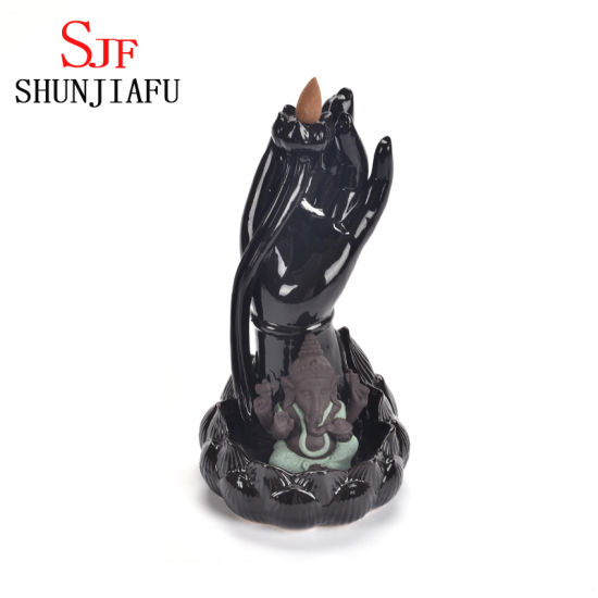 Ceramic Ganash Inciense Burener con la mano de Buda