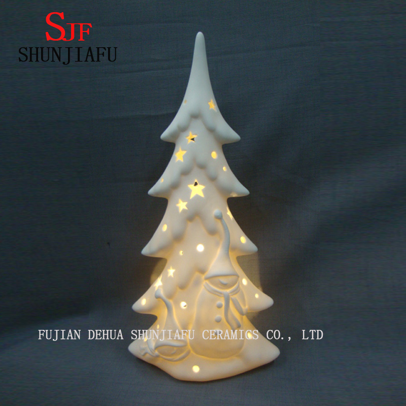 &Aacute;rbol de Navidad de cer&aacute;mica esmaltada blanca. LED / &Aacute;rbol de bodas