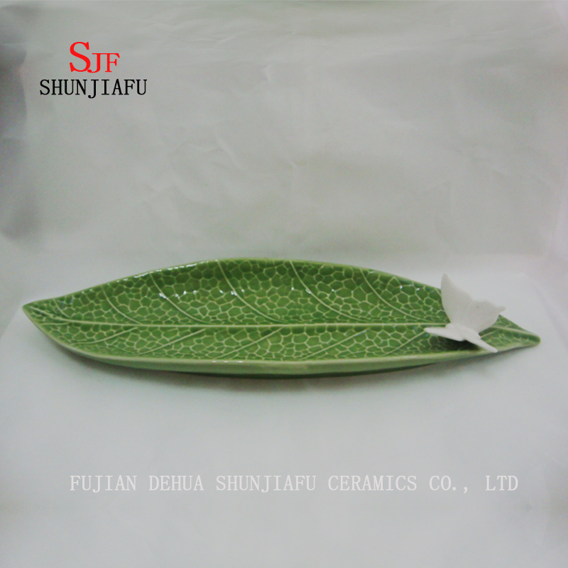 Plato HQ de cer&aacute;mica de hoja verde Vajilla de inmersi&oacute;n Plato de vajilla
