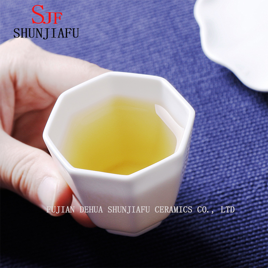 Taza de t&eacute; vital de porocina blanca brillante de alto grado, taza de cer&aacute;mica oct&aacute;gono