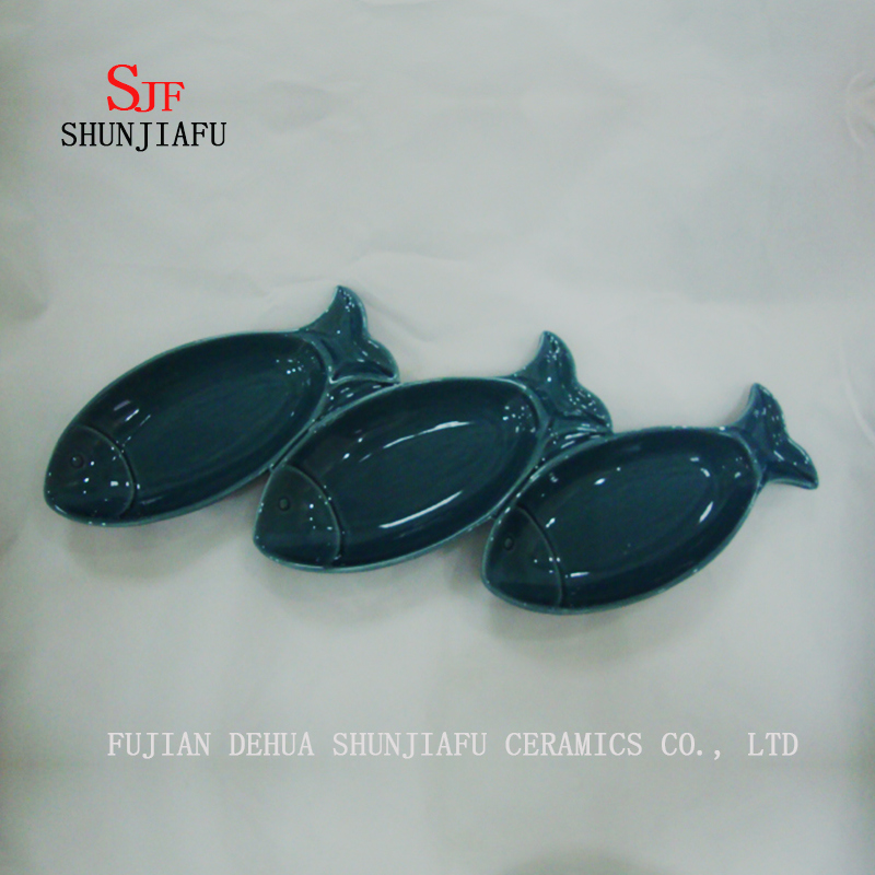 Stock Show 3PCS Placas de cer&aacute;mica R multiprop&oacute;sito, platillos de porcelana multicolor Juego de vajilla para vinagre / ensalada Salsa de soja / Wasabi / Serie de aceite de chile-Oc&eacute;ano