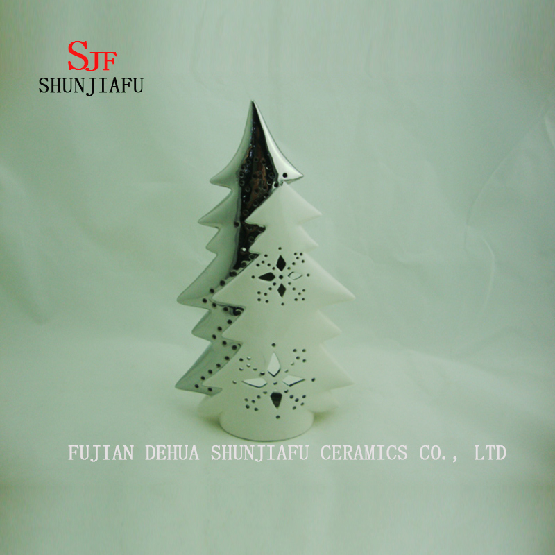 Candelabro creativo del &aacute;rbol de navidad de doble cara, cer&aacute;mica de galvanoplastia