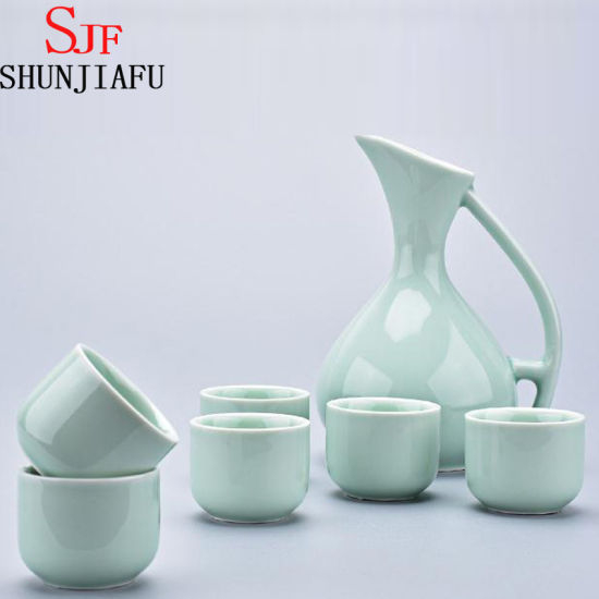 Juego de sake verde de cerámica para decoración del hogar