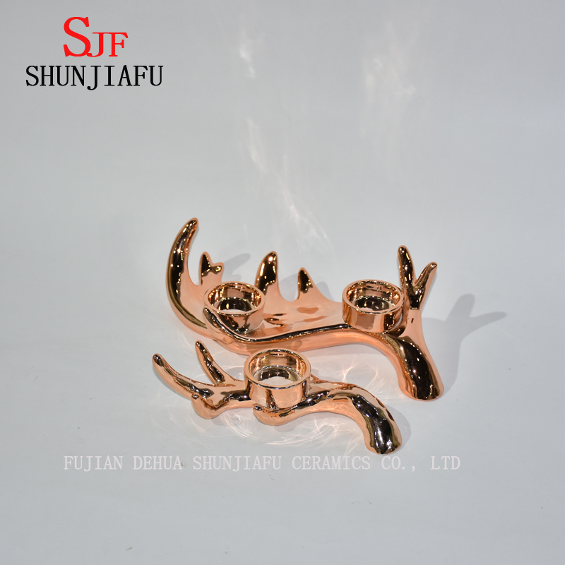Soporte de vela de ciervos de electrochapa de cer&aacute;mica para decoraci&oacute;n del hogar / Festival de Navidad