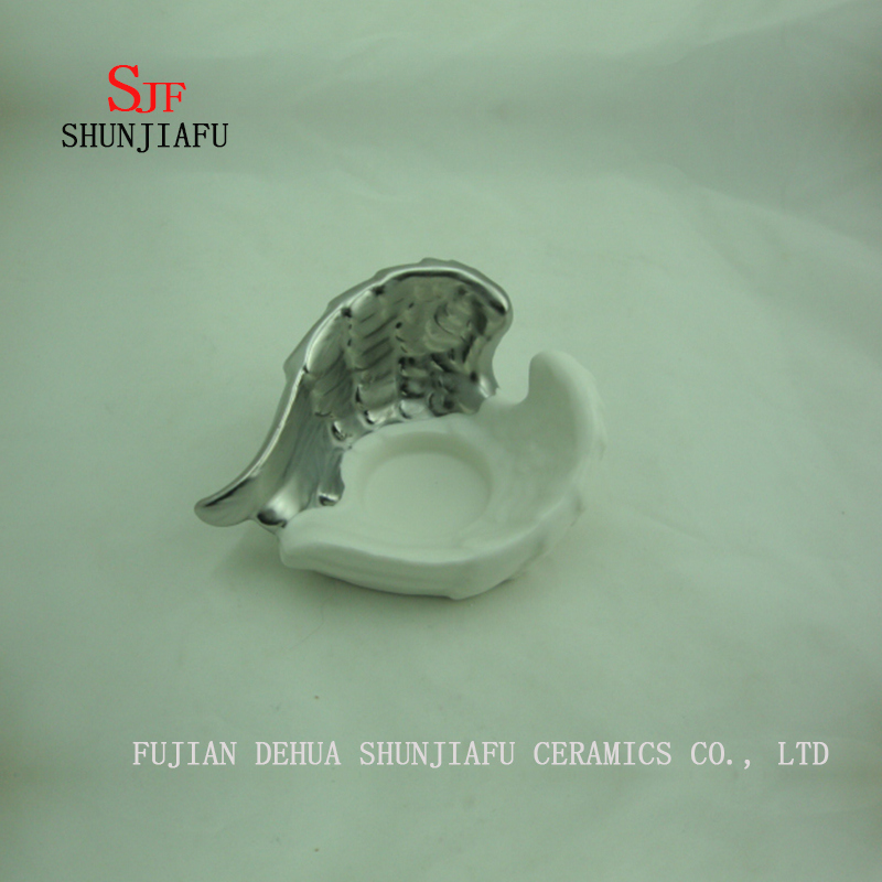 Angel Wings Candle Holder Ornament Birthday Christmas Gift, titulares de cer&aacute;mica