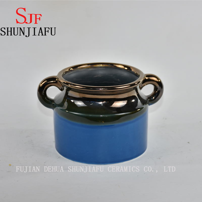 Florero de cer&aacute;mica para decoraci&oacute;n del hogar Acabado de agua esmaltada (azul)