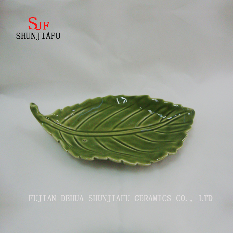 Hoja Verde Cer&aacute;mica Salsa Brillante Plato Cena Acabado