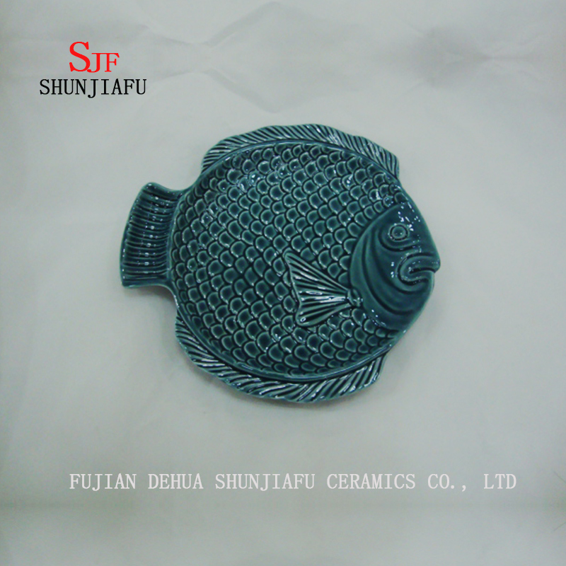 Plato de pescado de cer&aacute;mica Salsa de glaseado multiusos Vinagre Vajilla Platos para la cena-Ocean Series