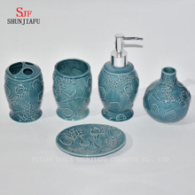 5 piezas Set de accesorios de baño de cerámica azul / a