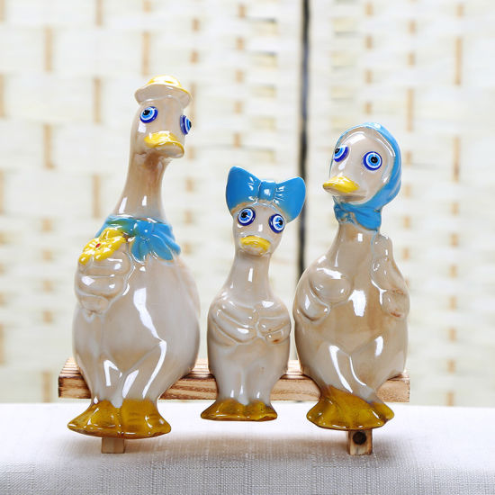 Familia originalidad regordetas figuras de pato de cerámica esmaltada (azul)