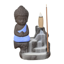 Quemador de incienso de reflujo de cascada de cerámica Soporte de incienso de reflujo de cascada de pequeño Buda azul de cerámica