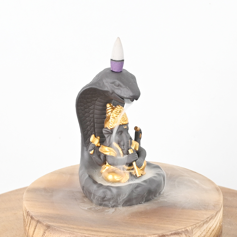 Incienso de la cascada de cono Ganesha Design Backflow de cerámica Quemador de incienso