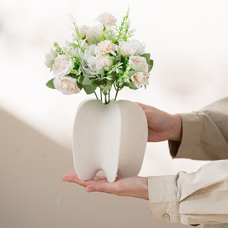Florero de cerámica geométrico moderno, maceta abstracta con textura arenosa mate para decoración nórdica del hogar, artesanía artística de gres modernista al por mayor