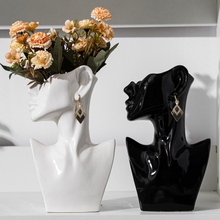 Estatua de cerámica moderna al por mayor del busto del florero de la cara para la decoración casera, soporte de exhibición de la joyería de las macetas de la cabeza humana de la porcelana de encargo del OEM