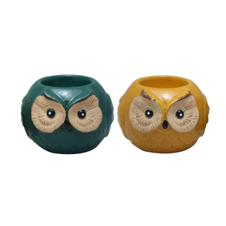 Venta al por mayor de portavelas de búho de cerámica, soporte de luz de té de animales 3D, portavelas de búho de porcelana esmaltada, decoración del hogar