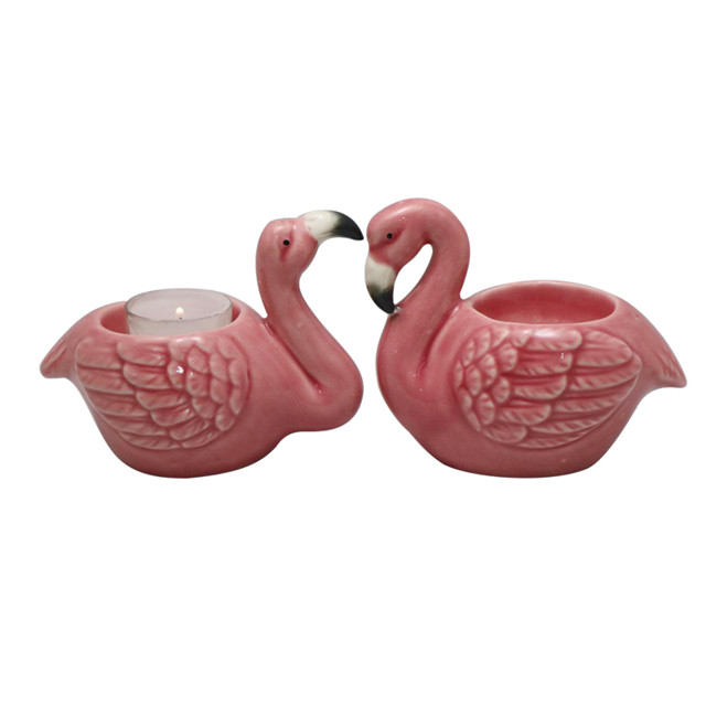 Candelero de cerámica rosa flamenco