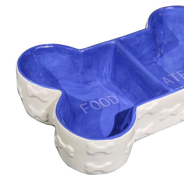 Huesos de anaglifo Tazón Inferior Forma de hueso azul Diseño de doble tazón Tazón para perros Lavabo de comida de cerámica Lavabo de comida para mascotas Lavabo de comida para mascotas encantador