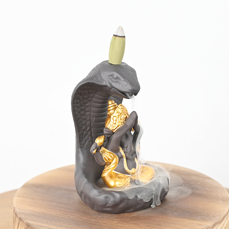 Esculturas de estilo Ganesha y serpiente Design Ganesha Design Ceramic Waterfall Backflow Inciense Quemador
