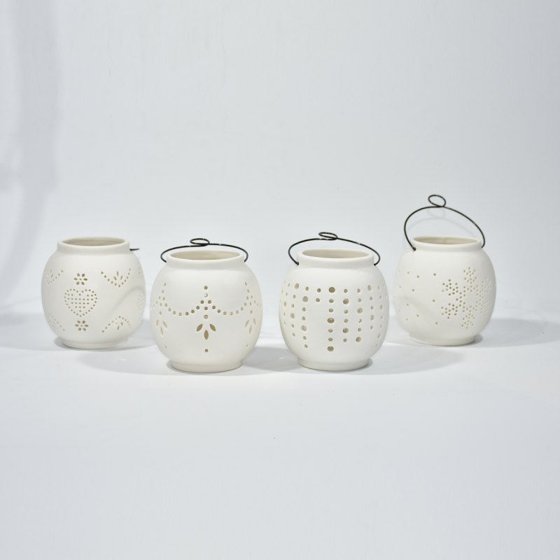 Patrón de cerámica de copa hueca de porcelana blanca portátil