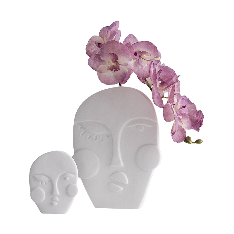 Diseño de múltiples expresiones faciales Jarrón de cerámica blanca Decoración del hogar, jarrón de flores de porcelana