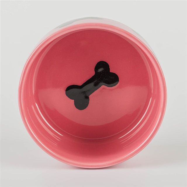 con impresión de estilo de hueso Alimentador circular de cerámica para perros Alimentador de cerámica para mascotas de color rosa Recipiente de cerámica para perros