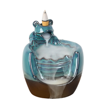Quemador de incienso de reflujo de cascada de cerámica con luz LED de lámpara decorativa azul