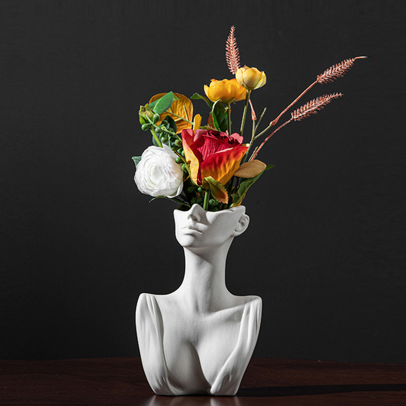 Florero de cerámica del busto de encargo de la diosa del OEM, plantador femenino moderno de la escultura del busto para la decoración de la oficina del hotel