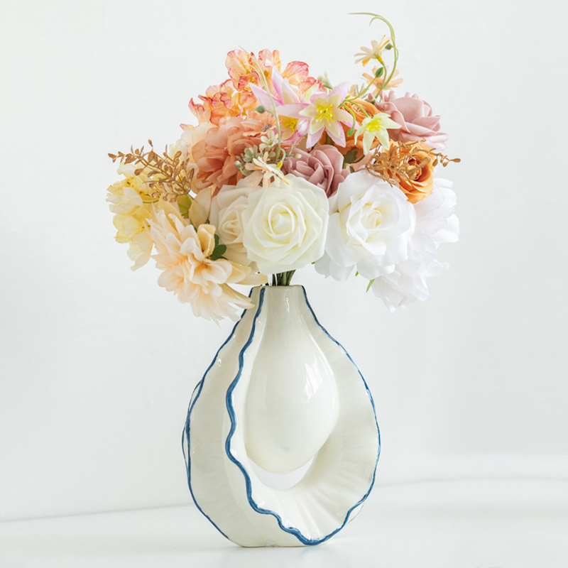 Florero de cerámica moderno al por mayor de la colmena con el sistema de flores artificiales, pieza central adaptable del arreglo floral de OEM/ODM para la decoración casera del hotel