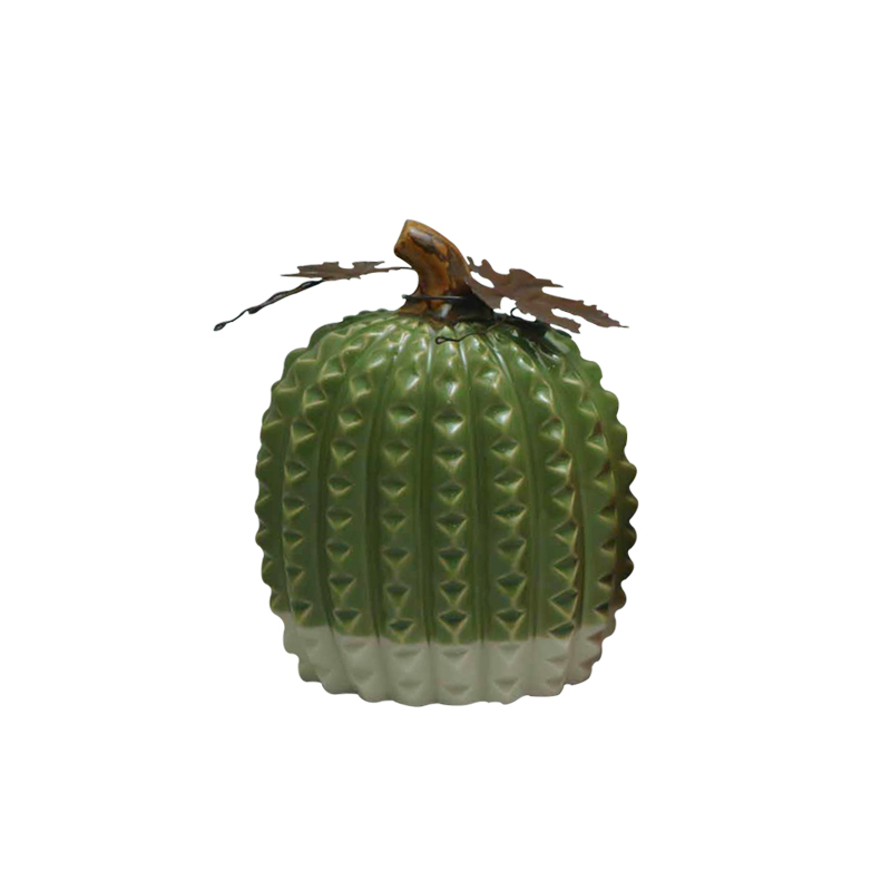 Venta al por mayor, juego de calabaza de cerámica con hoja de Metal, cosecha de otoño, decoración de mesa de Acción de Gracias, estatuilla de porcelana texturizada