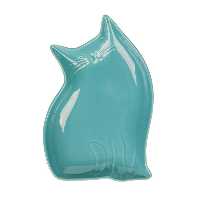 Plato de cerámica estilo gato Alimentador de cerámica para mascotas Tazón de cerámica azul para perro