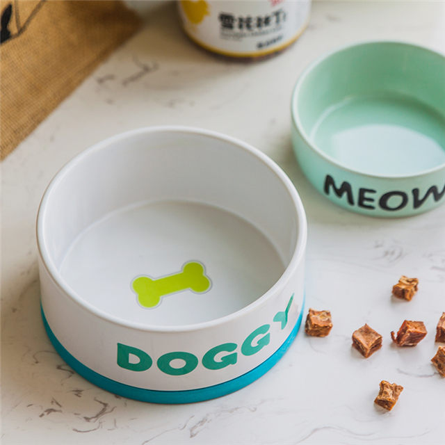 con logotipo Impreso Circular Cerámica Pienso para perros Alimentador para mascotas de cerámica rosa Tazón para perros