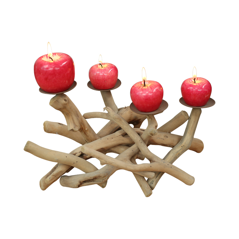 Candelador de madera flotante con 4 piezas de vela Bandeja de vela Candelador de madera de luz de té