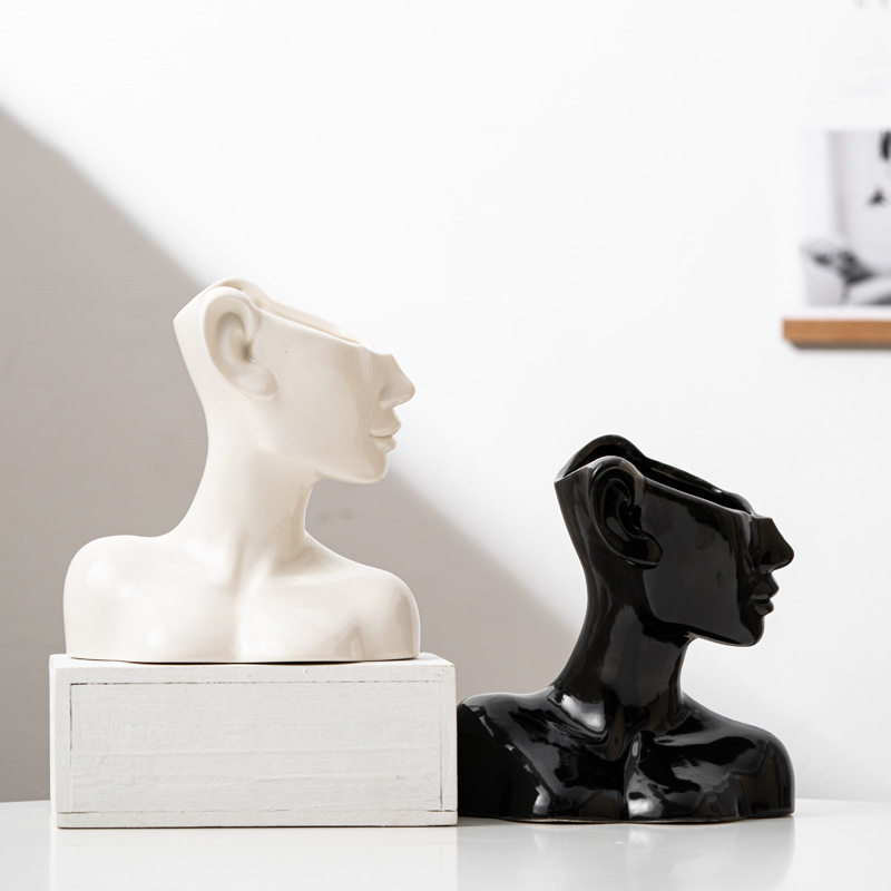 Florero de cerámica nórdico moderno, maceta de cabeza humana abstracta, florero creativo de porcelana con busto para decoración del hogar, venta al por mayor