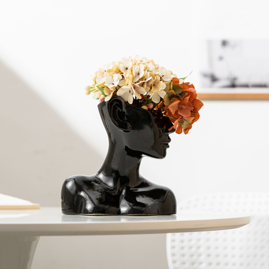 Florero de cerámica nórdico moderno, maceta de cabeza humana abstracta, florero creativo de porcelana con busto para decoración del hogar, venta al por mayor