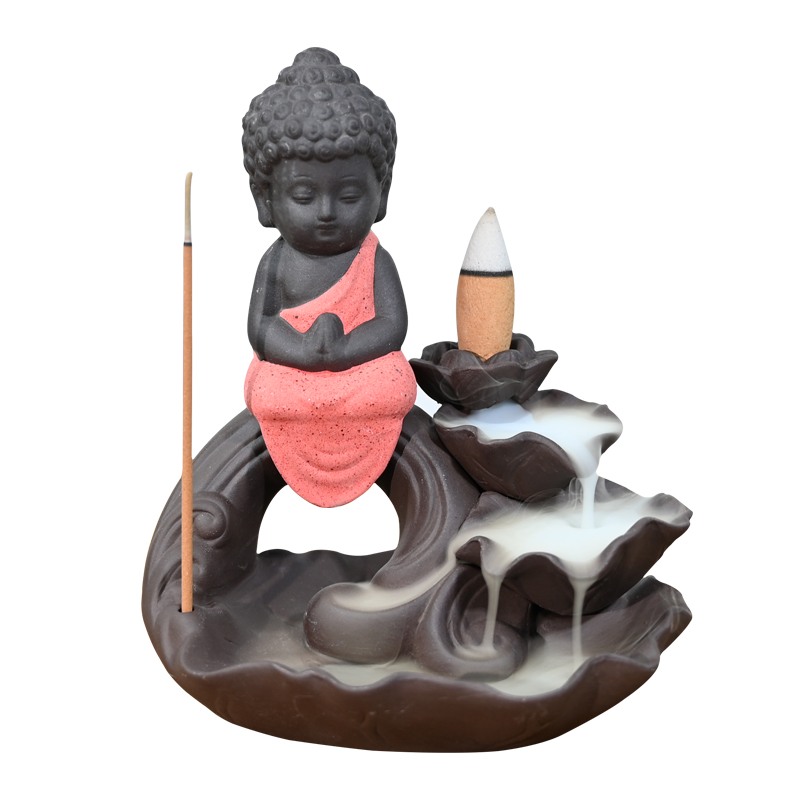 Porta incienso de cono de reflujo de humo rojo de cerámica Ganesha