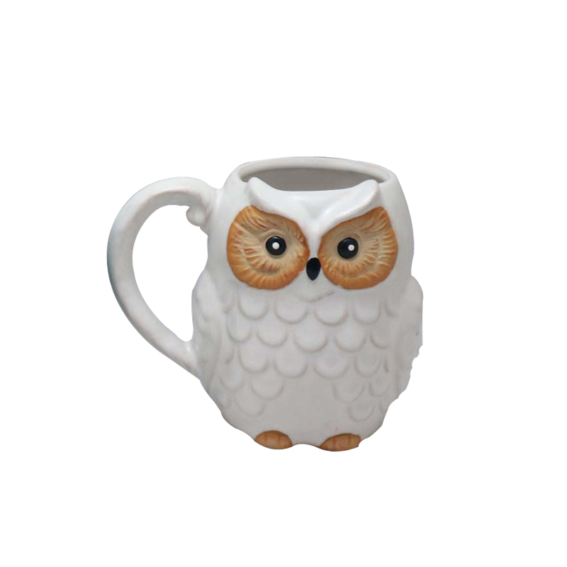 Sistema lindo de la taza de café de cerámica del búho 3D, tazas de té animales del regalo de la novedad, sistema de 3 colores surtidos