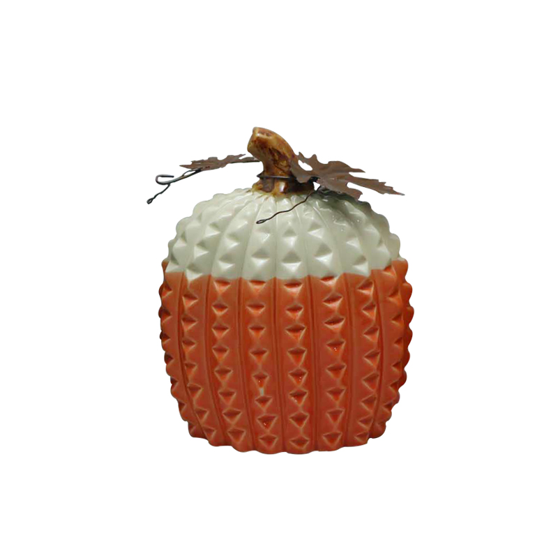 Venta al por mayor, juego de calabaza de cerámica con hoja de Metal, cosecha de otoño, decoración de mesa de Acción de Gracias, estatuilla de porcelana texturizada