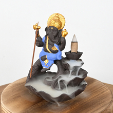 Producción profesional y estatua de elefante OEM nuevo estilo de cerámica Ganesha cascada reflujo quemador de incienso