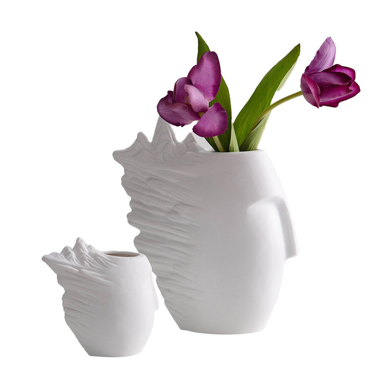 Diseño de múltiples expresiones faciales Jarrón de cerámica blanca Decoración del hogar, jarrón de flores de porcelana