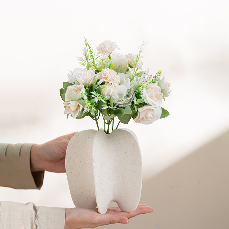 Florero de cerámica geométrico moderno, maceta abstracta con textura arenosa mate para decoración nórdica del hogar, artesanía artística de gres modernista al por mayor