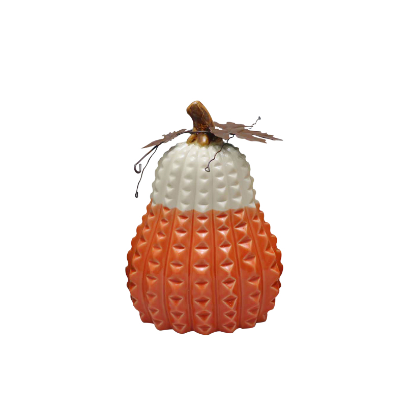 Juego de estatuas de calabaza de cerámica texturizada pintada a mano, adorno navideño de porcelana de cosecha de otoño con detalles de metal, fabricante