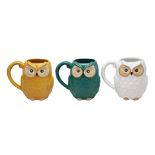 Sistema lindo de la taza de café de cerámica del búho 3D, tazas de té animales del regalo de la novedad, sistema de 3 colores surtidos