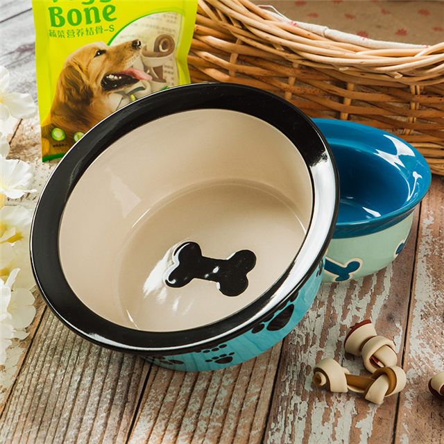WithDog Footprints Impresión de hueso circular impreso en The Bowl Bottom Ceramic Dog Feed Alimentador de cerámica para mascotas de color rosa Bowl de cerámica para perros